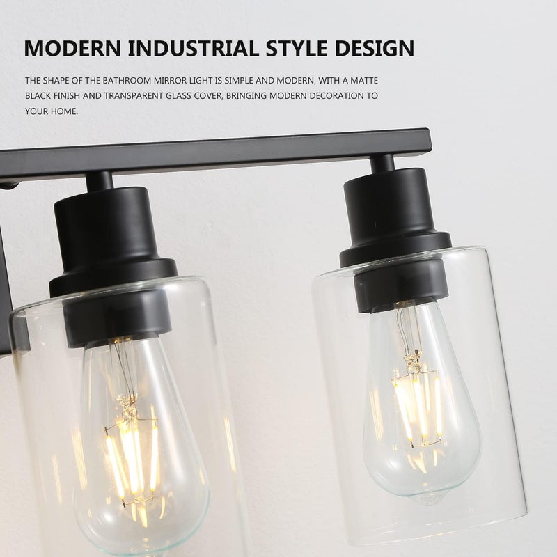EMONG 4 Light Bathroom Vanity Light 23.6in Matte Black Bathroom Light Fixtures with Glass Shade Modern Wall Sconces Lighting for Bathroom Mirror Farmhouse Hallway - Image 5